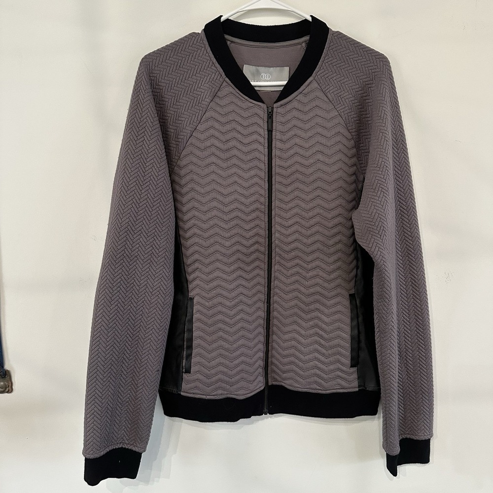 Women's Tart Collections Gray Black Zip Up Moto Jacket Dressy Biker Knit Large